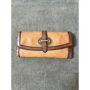 Vintage Fossil‎ 2 Tone Leather Clutch/Wallet Tan & Brown Trifold